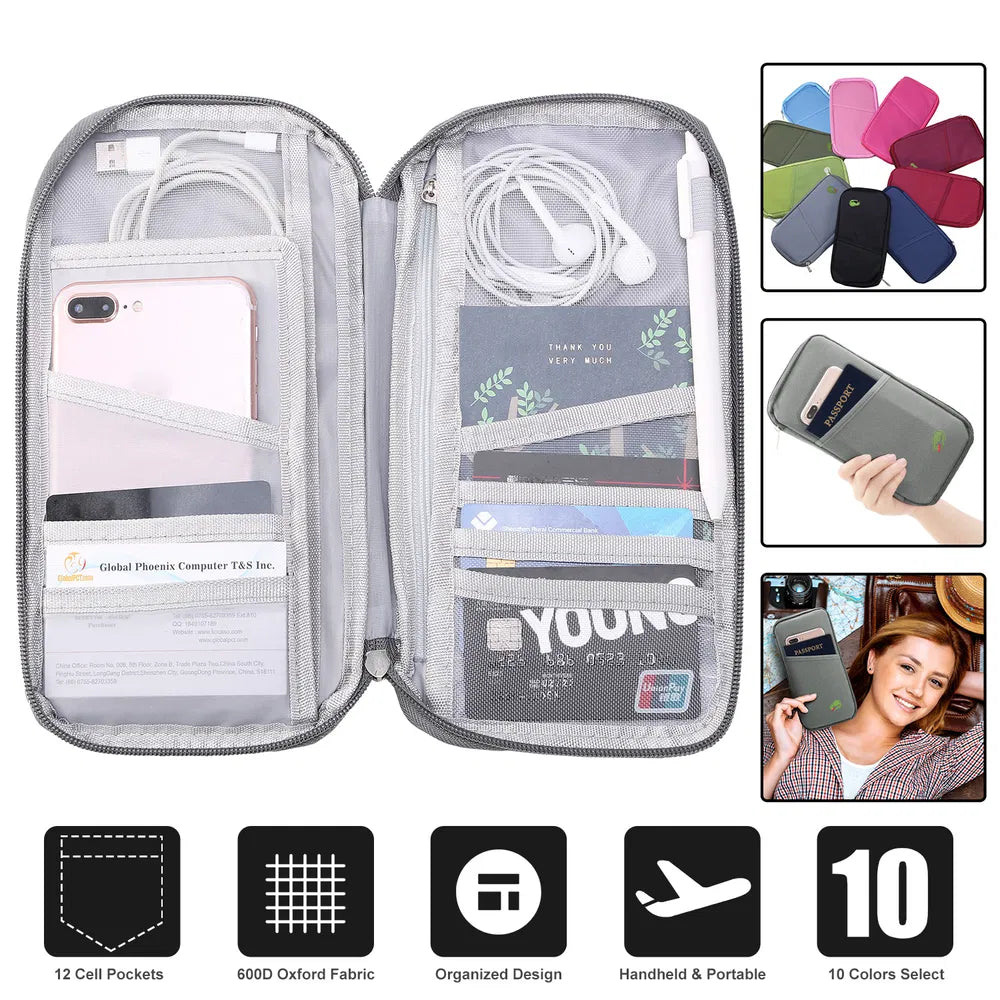 Travel Passport Wallet 12Cells Ticket ID Credit Card Holder Water Repellent Documents Phone Organizer