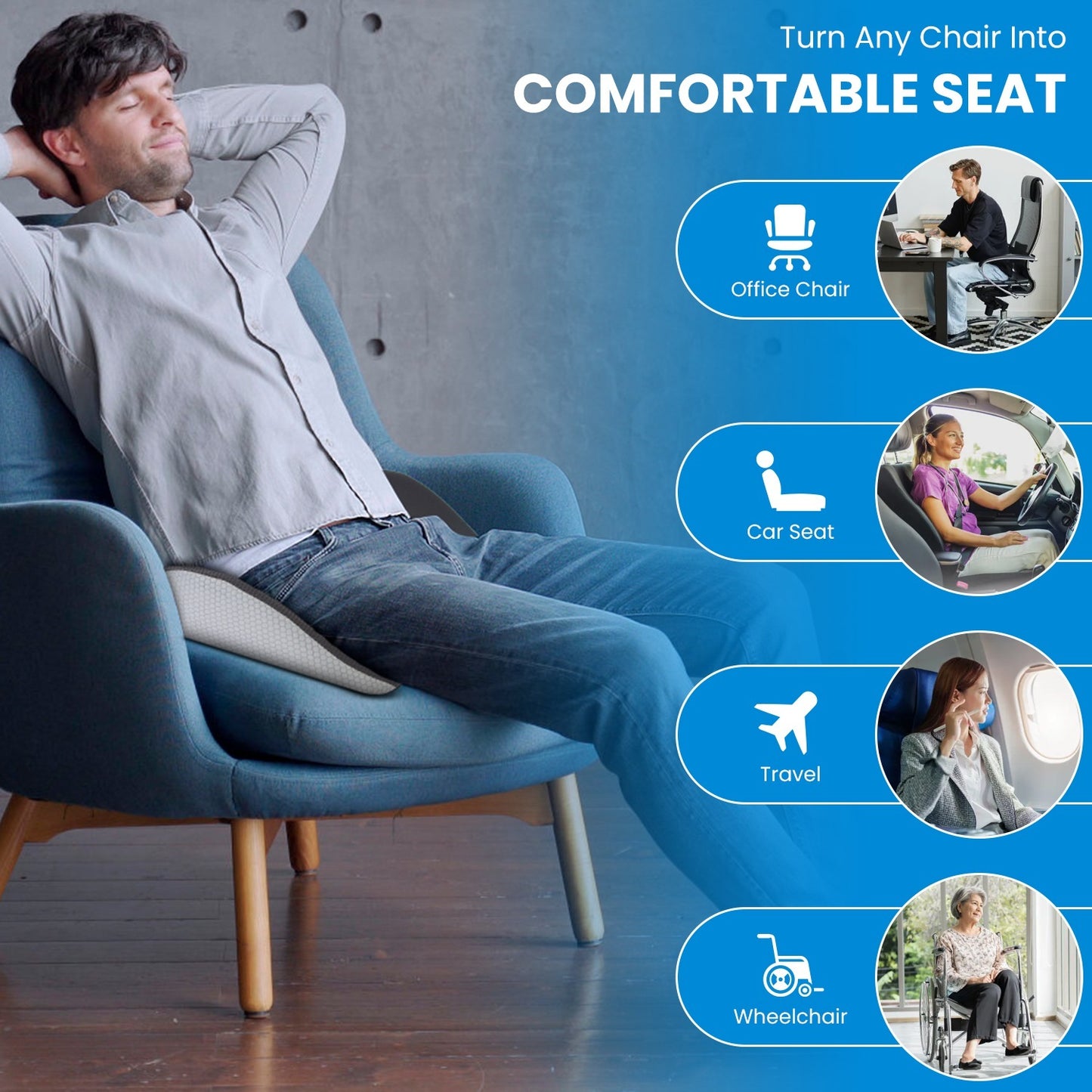 1Pc Memory Foam Seat Cushion Sciatica Pain Relief Cushion Pillow Seat Cushion With Machine Washable Cover For Home Office Car Wheelchair Airplane