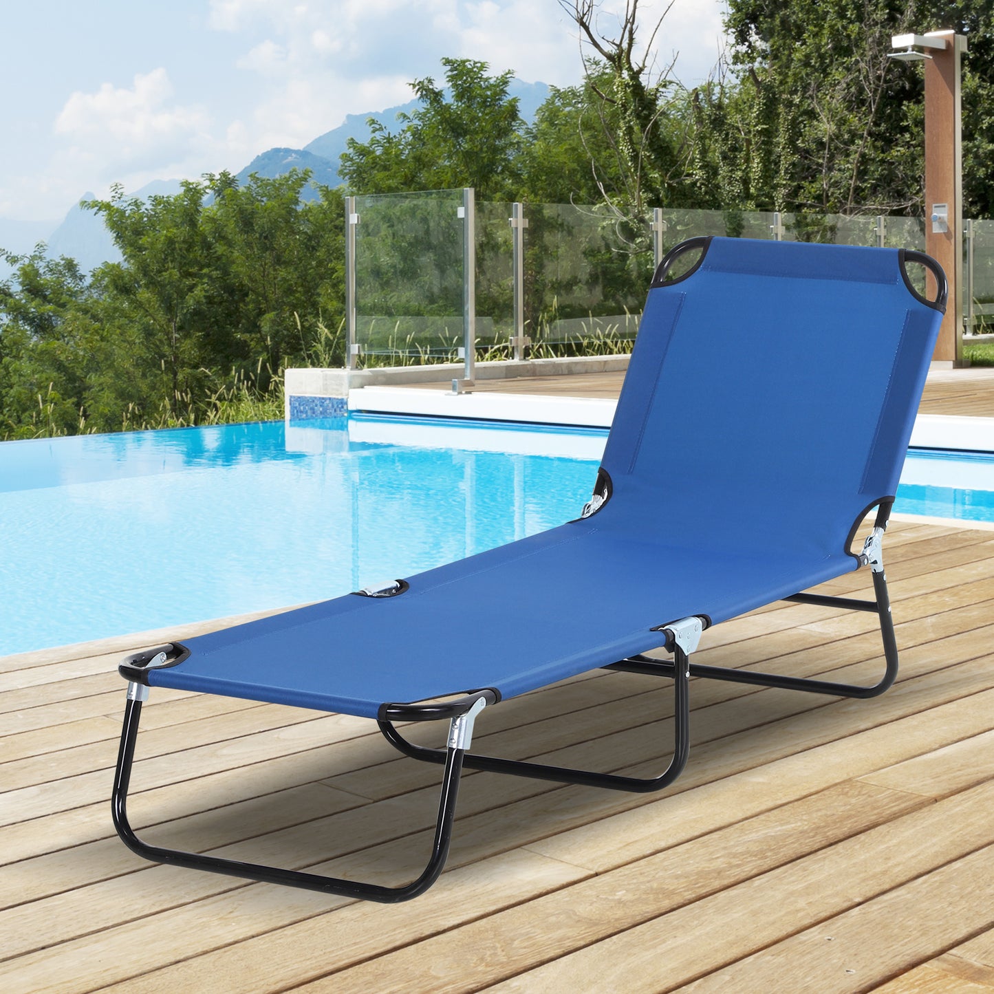 Folding Chaise Lounge Pool Chairs, Outdoor Sun Tanning Chairs with 5-Level Reclining Back, Steel Frame for Beach, Yard, Patio, Blue
