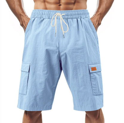 Loose Sports And Leisure Solid Color Linen Drawstring Shorts