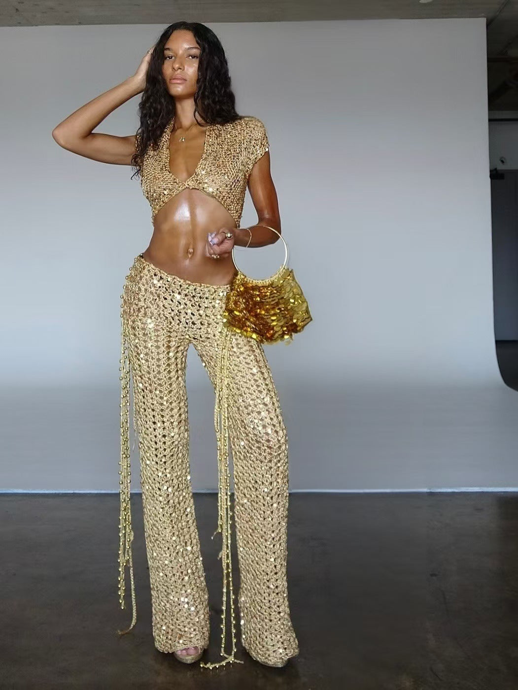 Sexy Cutout Sequin Set For Curvy Women