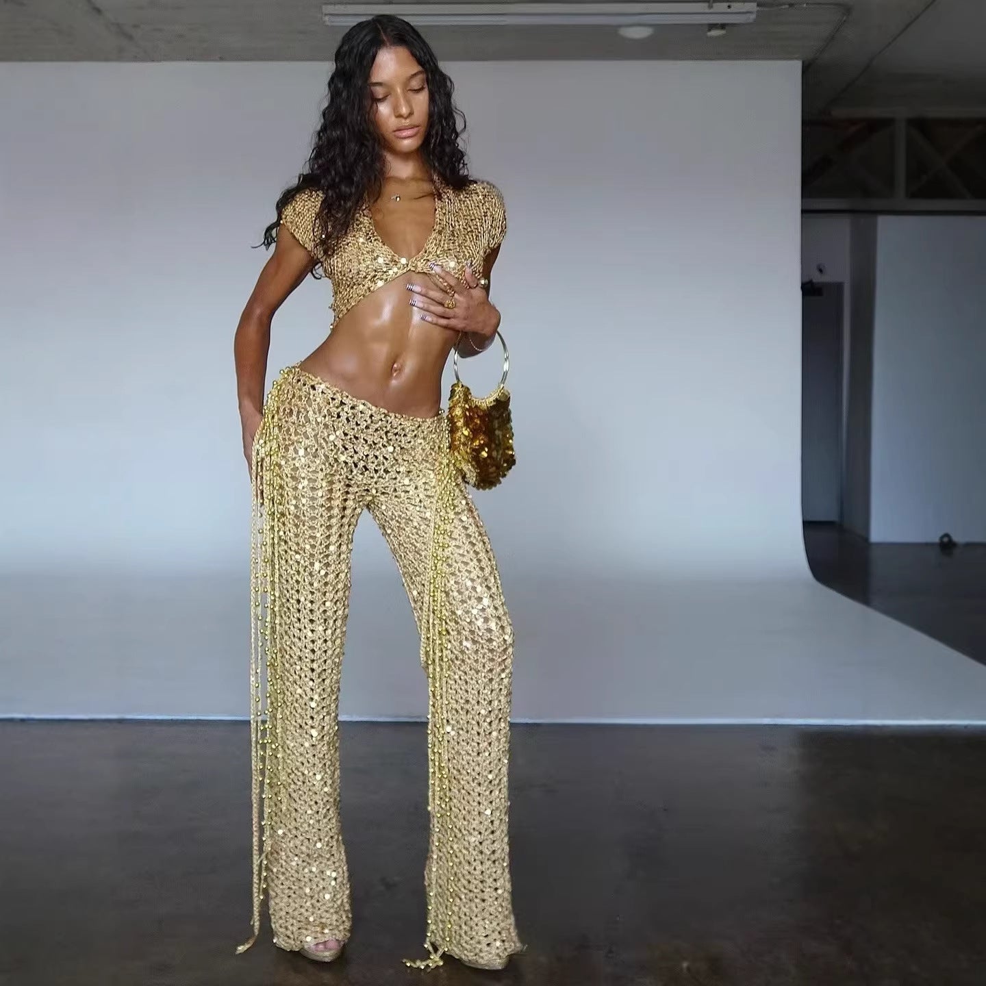 Sexy Cutout Sequin Set For Curvy Women