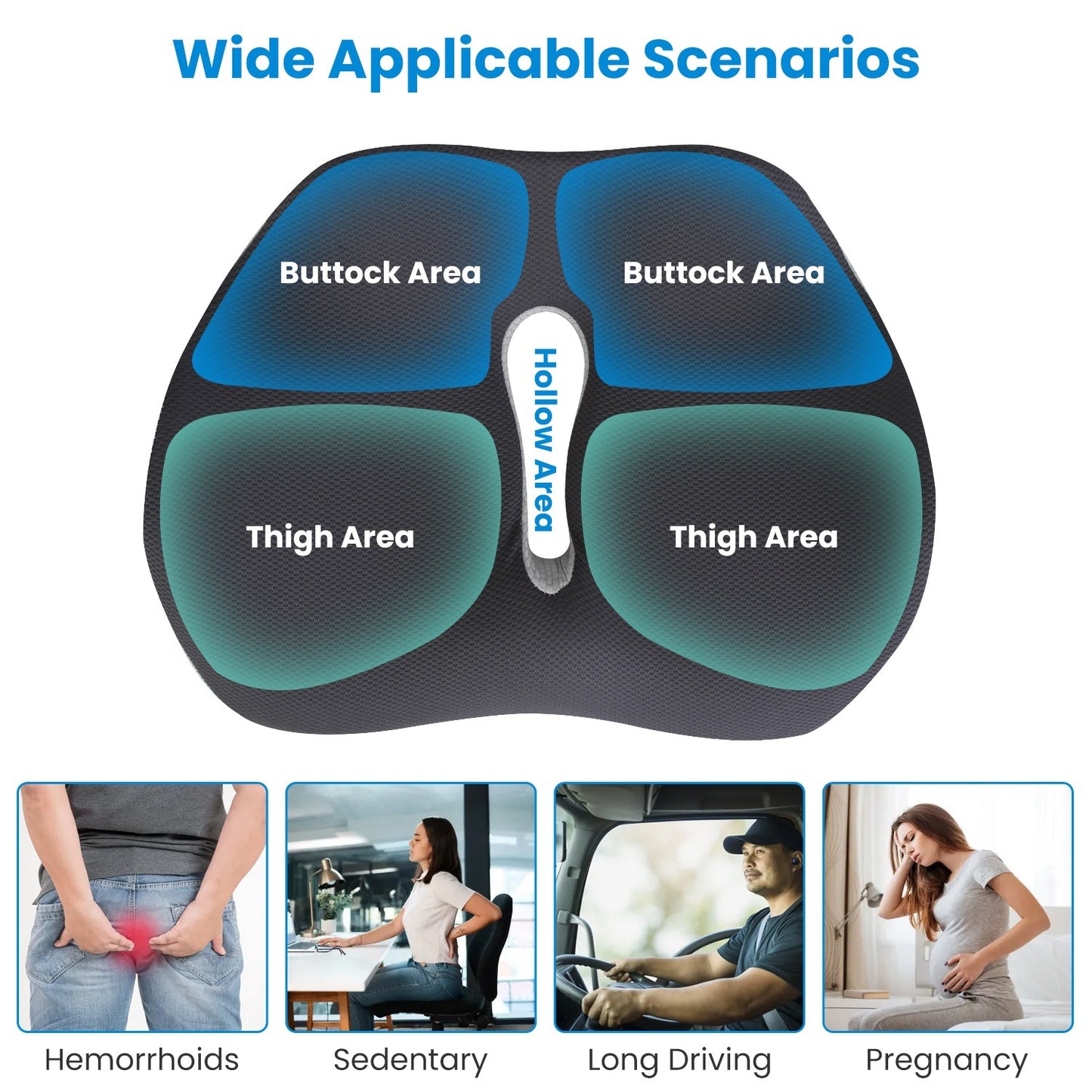 1Pc Memory Foam Seat Cushion Sciatica Pain Relief Cushion Pillow Seat Cushion With Machine Washable Cover For Home Office Car Wheelchair Airplane