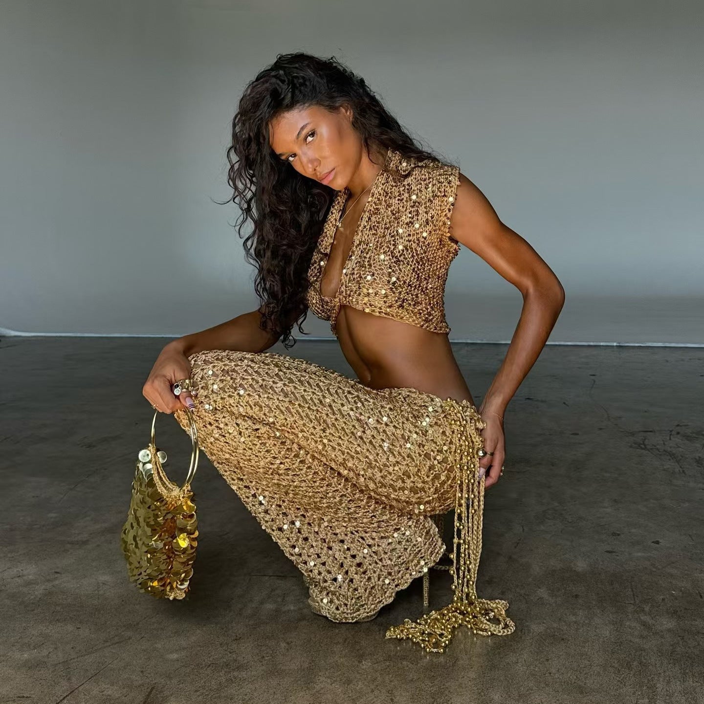 Sexy Cutout Sequin Set For Curvy Women