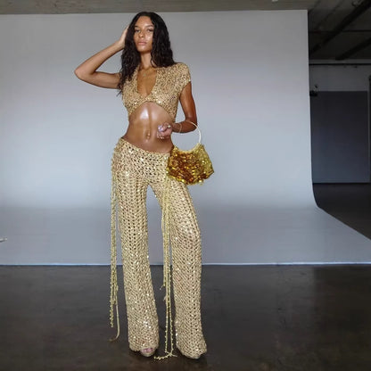 Sexy Cutout Sequin Set For Curvy Women